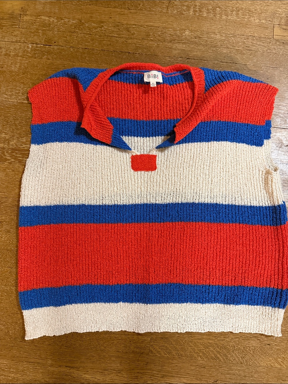 BiBi Red, Blue & Cream Striped V‑Neck Sweater Vest